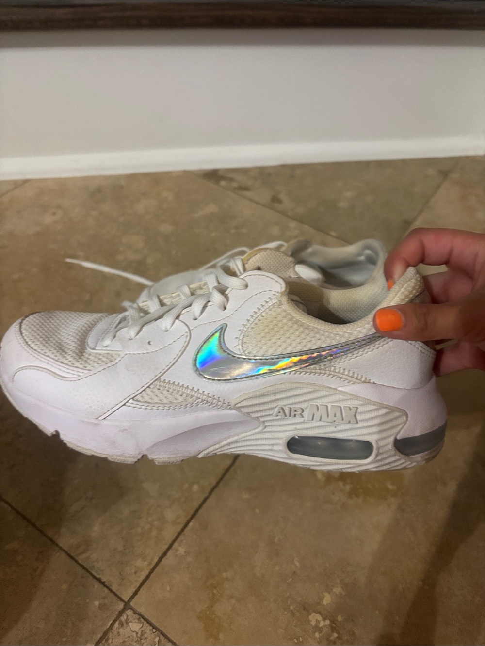 Nike Kids White Sneakers with Holographic Swoosh